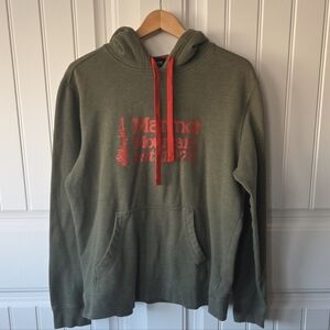 Mens Marmot Green Hoodie Red Logo Large